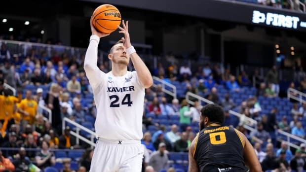 Xavier’s Jack Nunge goes up for shot vs. Kennesaw State at the men’s NCAA tournament.